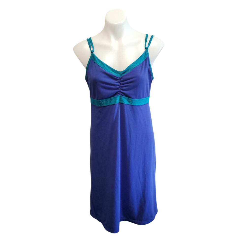 Prana Active Kaley Teal Purple Performance Athletic Dress Strappy Shelf Bra L